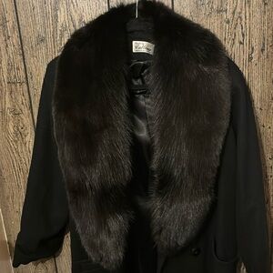 Black Fur Coat -Vintage 60's Russian Princess Coat By Cattiva Wool Coat-Faux Fur